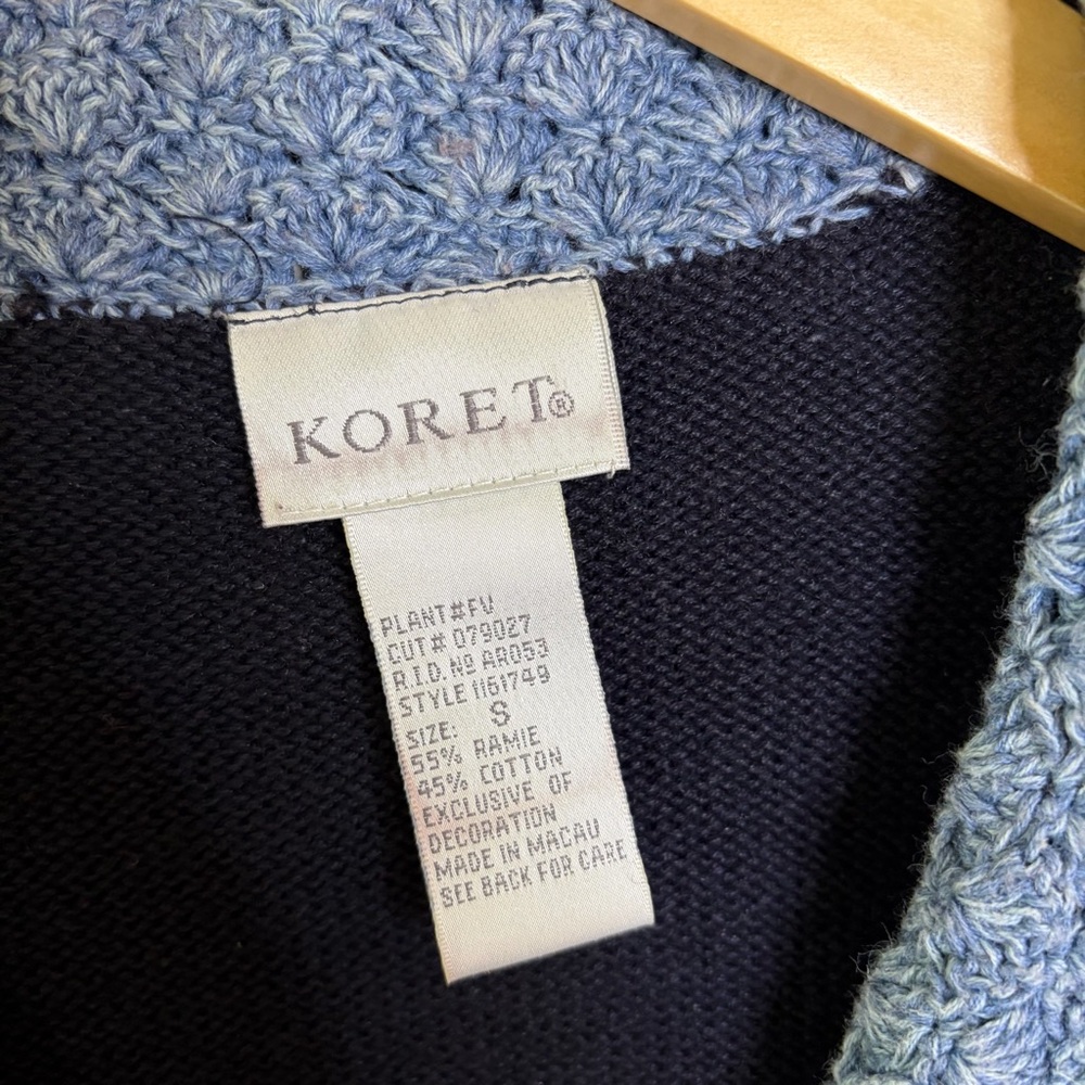 Crochet cottagecore sweater knit top Koret Blue Textured Knit Cardigan cotton S - Picture 5 of 7